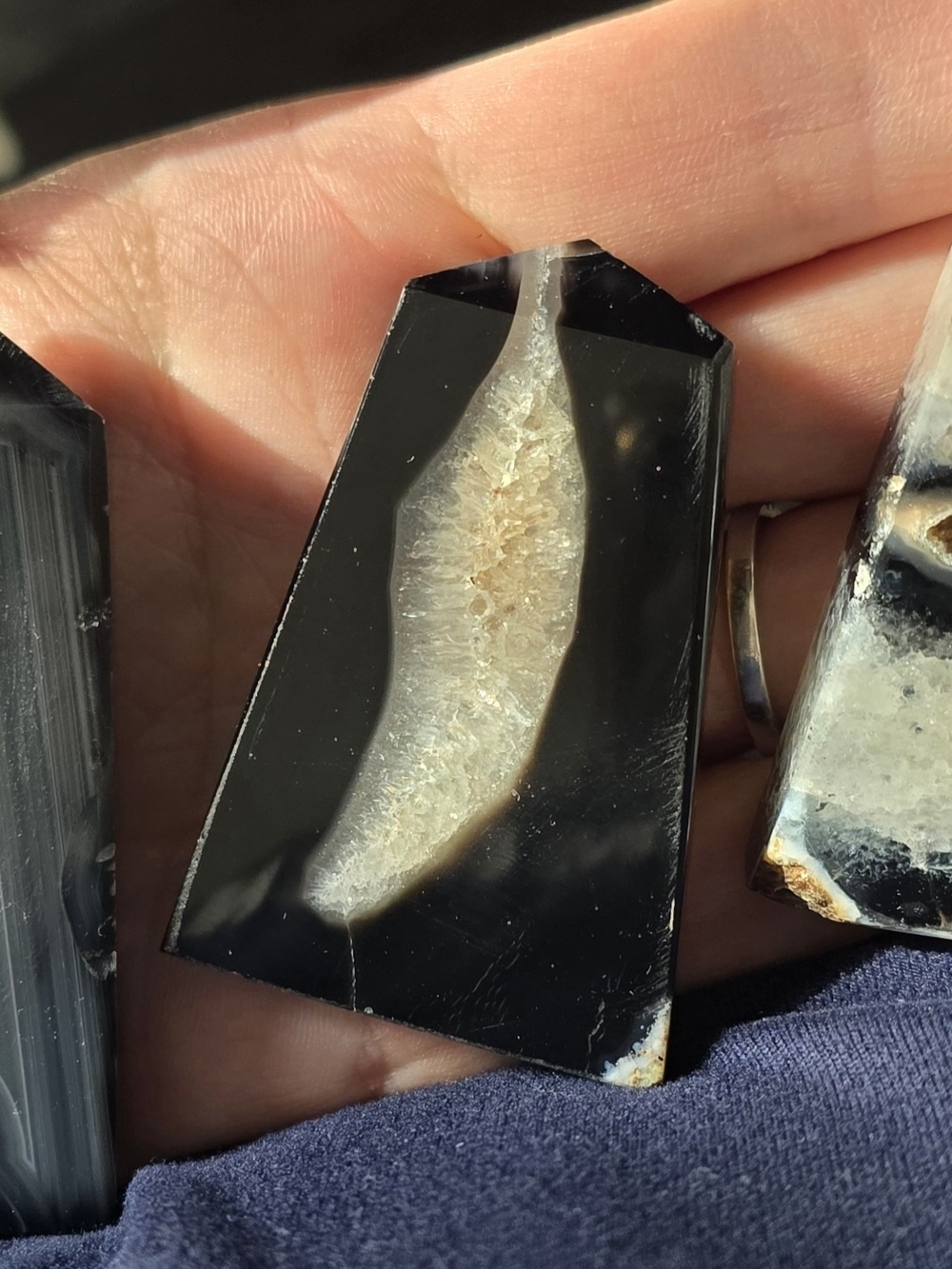 Black Onyx Geode Slice with Crystal Center